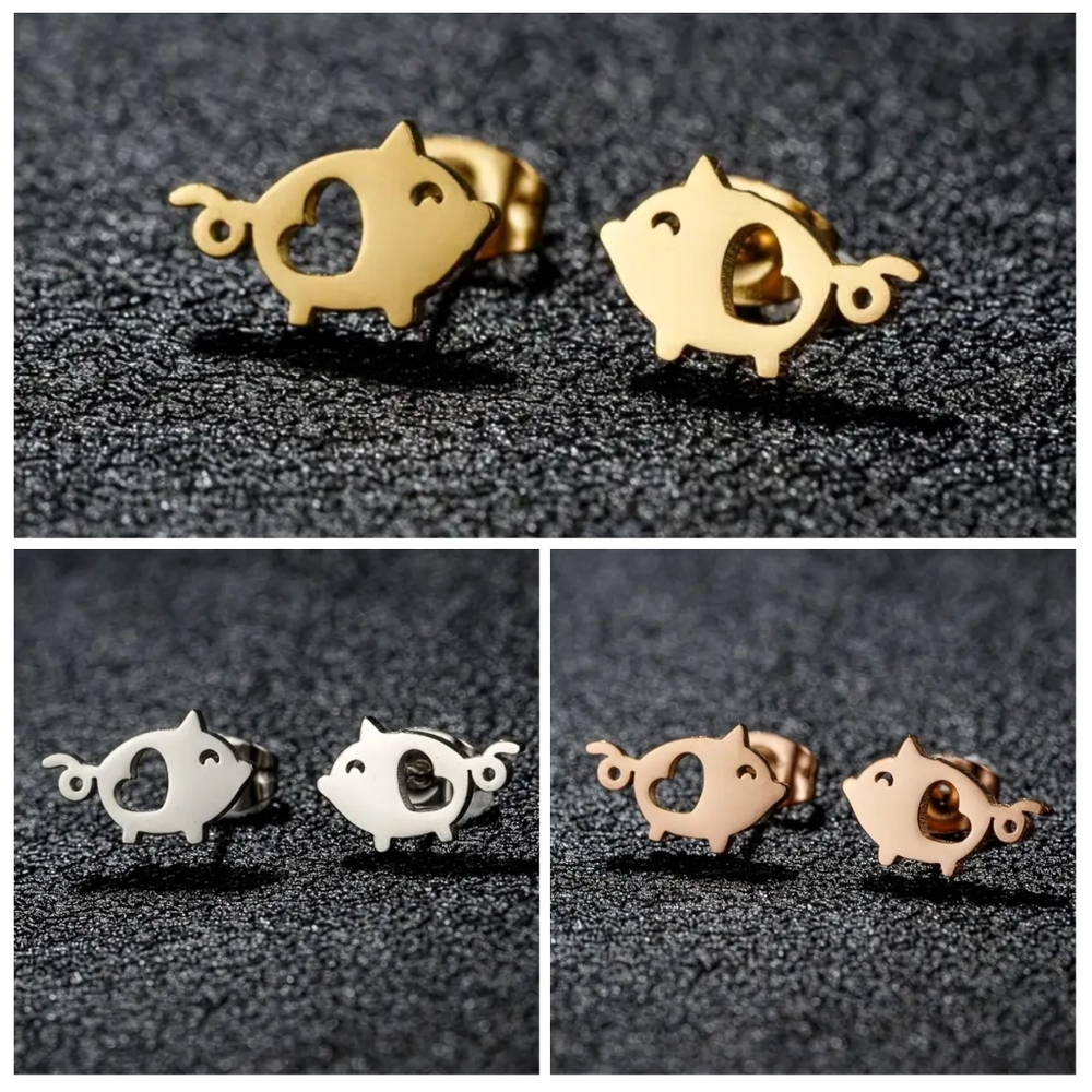 4 for $24 | Piglet Stainless Steel Stud Earrings